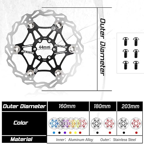 Miniatura 5 de BUCKLOS Rotor de freno de disco flotante de 6.299 in, 7.087 in y 7.992 in, rotores de frenos MTB de acero inoxidable con 6 pernos, rotor de disco