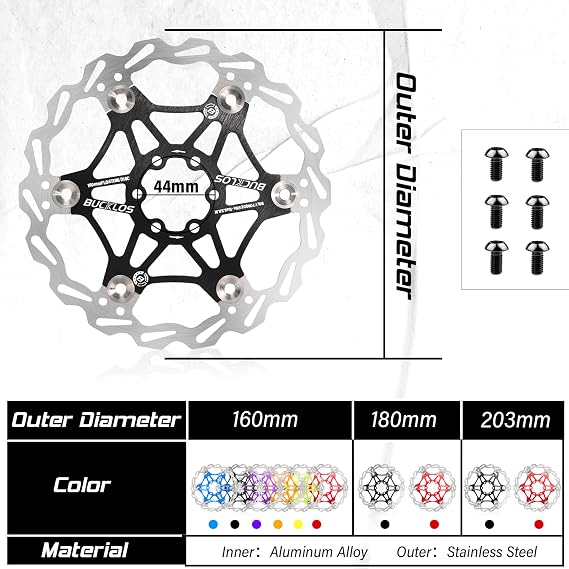 BUCKLOS MTB 160mm 180mm 203mm Floating Disc Brake Rotor with 6 Bolts