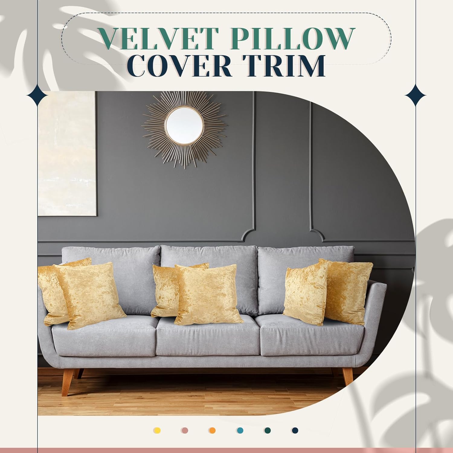 Remagr Pack of 6 Decorative Velvet Throw Pillow Covers Solid Square Soft Pillowcase Set Cushion Cases for Sofa Couch Bed Car Christmas Fall Home Decor 18 x 18 inch(Turmeric Color)