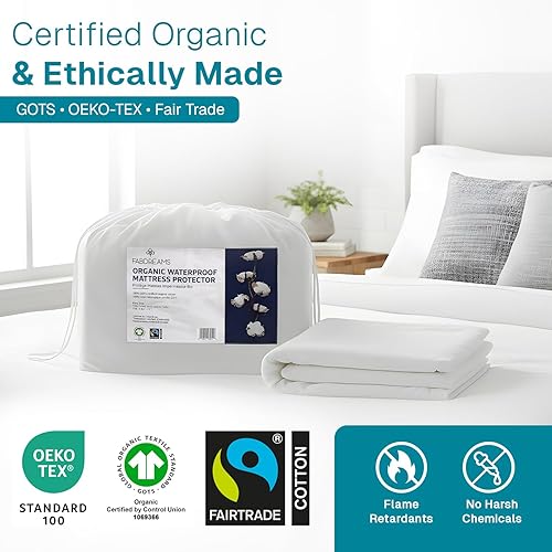 Miniatura 10 de Fabdreams Protector de colchón impermeable de tamaño individual orgánico, 39 x 77 pulgadas, blanco, regulador de temperatura, transpirable, 100%