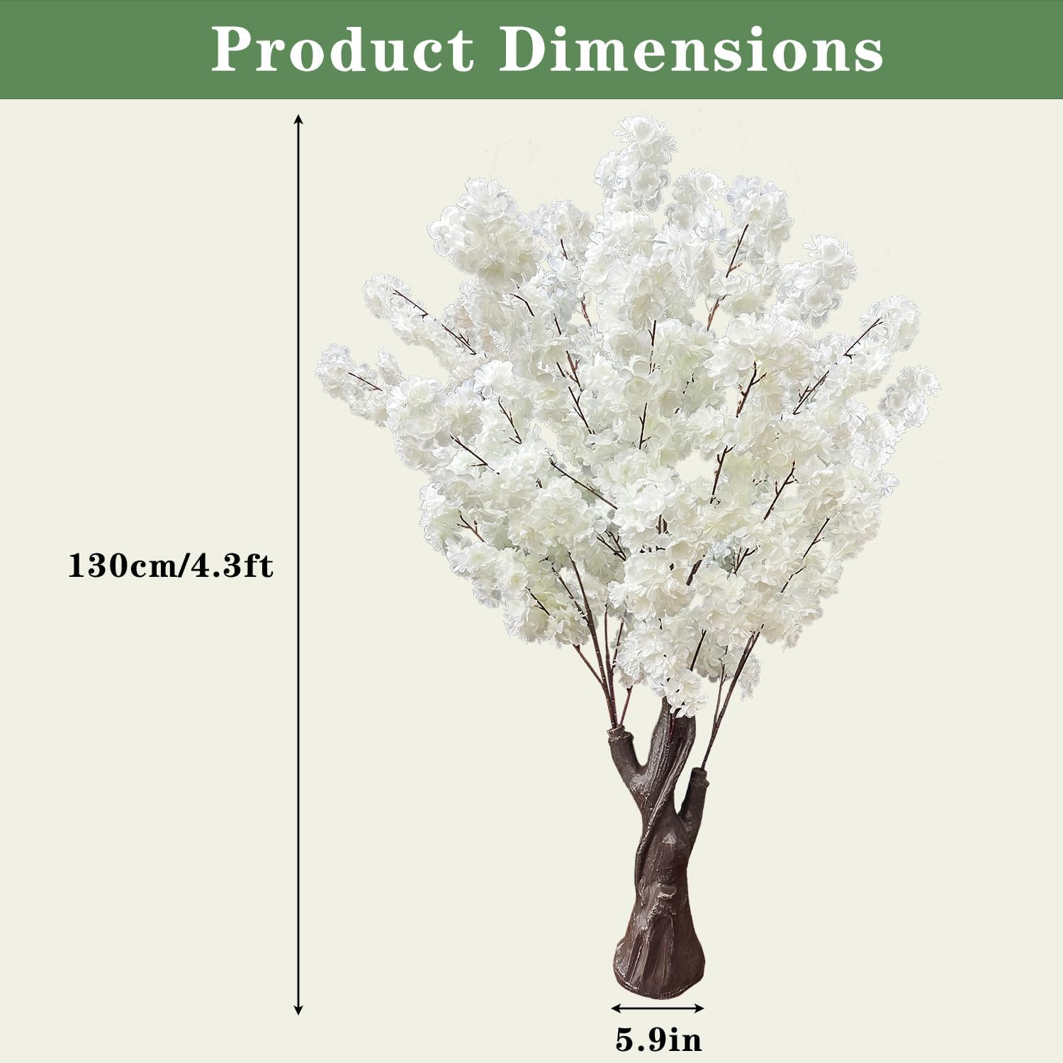 Artificial Cherry Blossom Tree, 4.3FT White Faux Cherry Blossom Tree for Home, Wedding & Party Decoration, Indoor & Outdoor