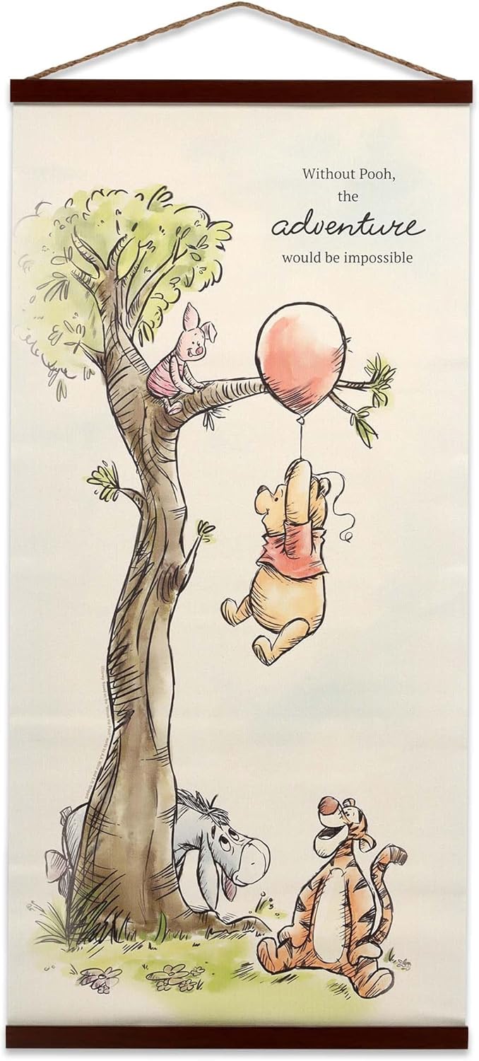 Open Road Brands Disney Winnie the Pooh Adventure Hanging Canvas Banner - Fun Pooh and Friends Wall Decor for Home