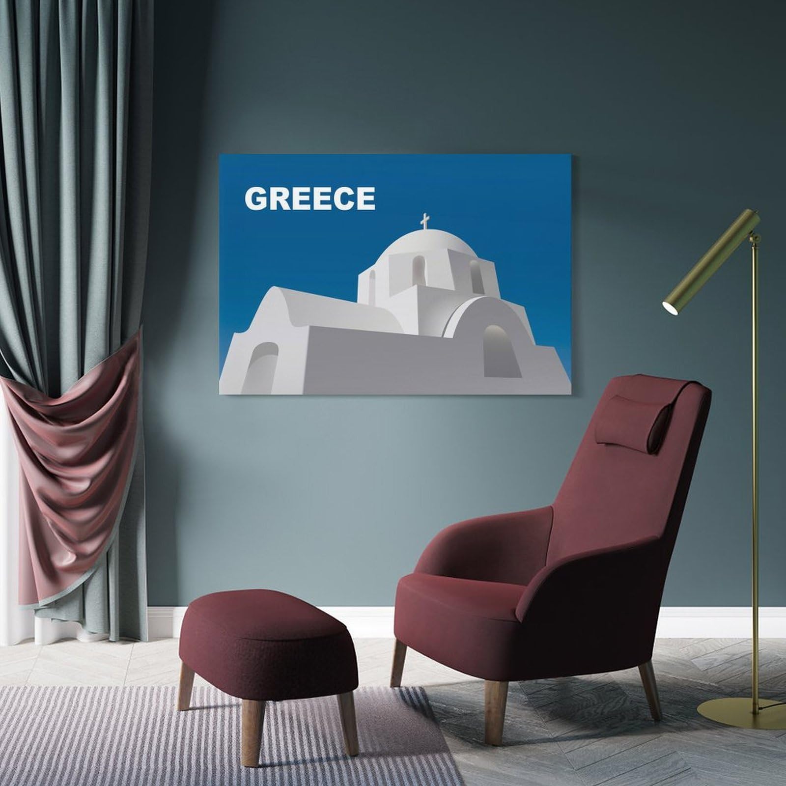 Junmoney Wall Decor Canvas Print Travel in Greece, 24x36inch(60x90cm), for Front Hall, Corridor Or Welcome Spaces, A Neat Decor Update for Hallways