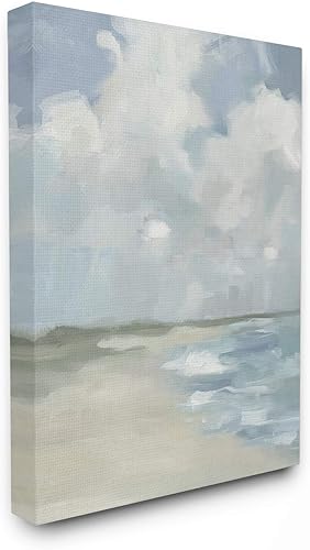 Stupell Industries Impresionista Neutral Azul Verde Playa Océano Pintura Lienzo Arte, 24 x 30, Diseño por Artist Third and Wall