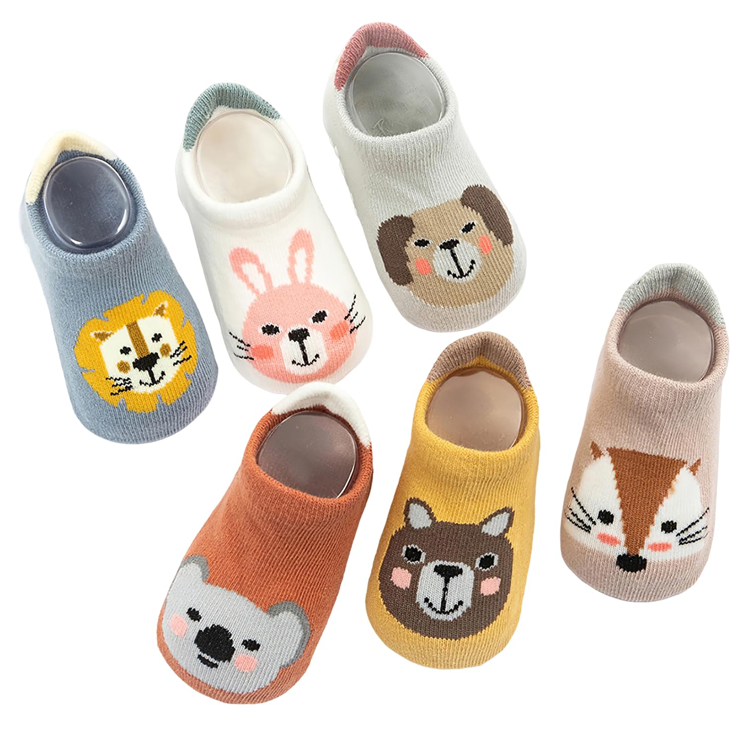 6 Pairs Baby Anti-Slip Socks Set for Boys & Girls, Cute Cotton Cartoon Animal Thermal Socks for Kids 12-36 Months, Sweat-Absorbent, Non-Skid, Comfortable-image-19