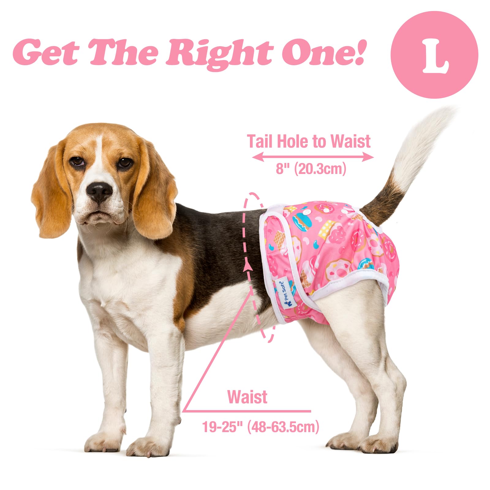 Pet Soft Pannolini per Cani Femmina, Confezione da 3 Pantaloni Riutilizzabili per Cani, Regolabili, per Cani Femmina, per Incontinenza da Calore Stagionale (Cibo, L)