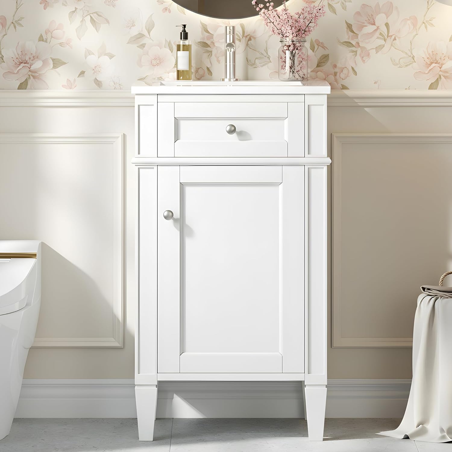 Marzzi 18" Bathroom Vanity with Sink, Modern Single Sink Bathroom Vanity with Storage Cabinet, Adjustable Shelf, Solid Wood Frame, Painted Finish