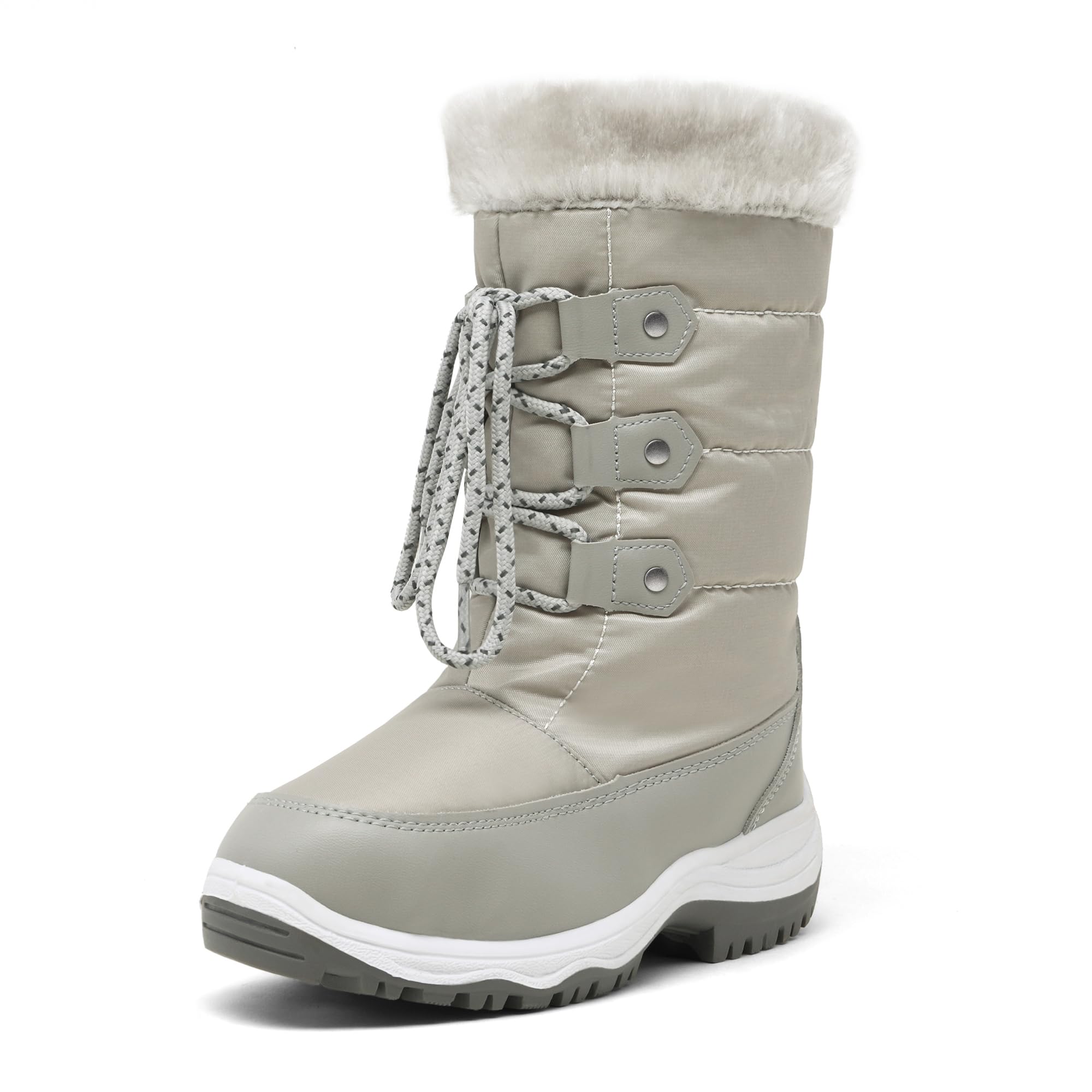 DREAM PAIRS Nordic Boys Girls Slip Resistant Faux Fur Lined Knee High Winter Snow Boots Size 2 Grey