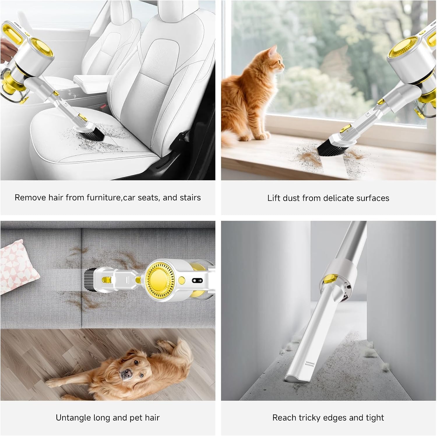 Cordless Vacuum Cleaner for Home, Powerful Stick Vacuum with Rechargeable Battery, Green Light Anti-Tangle Brush, 6-in-1 Lightweight Handheld Vacuum for Pet Hair, Hard Floor, Carpet, Yellow 9 71SFfd9tyRL. AC SL1500