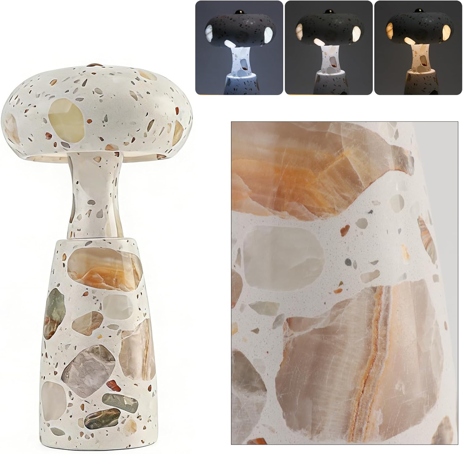 Natural Stone Table Lamp, Three-Color Temperature Dimmable LED Marble Table Lamp, Dining Room Bedroom Ambiance Decorative Light. Suitable for bedrooms, Living Rooms, Bedside Tables, and Side Tables