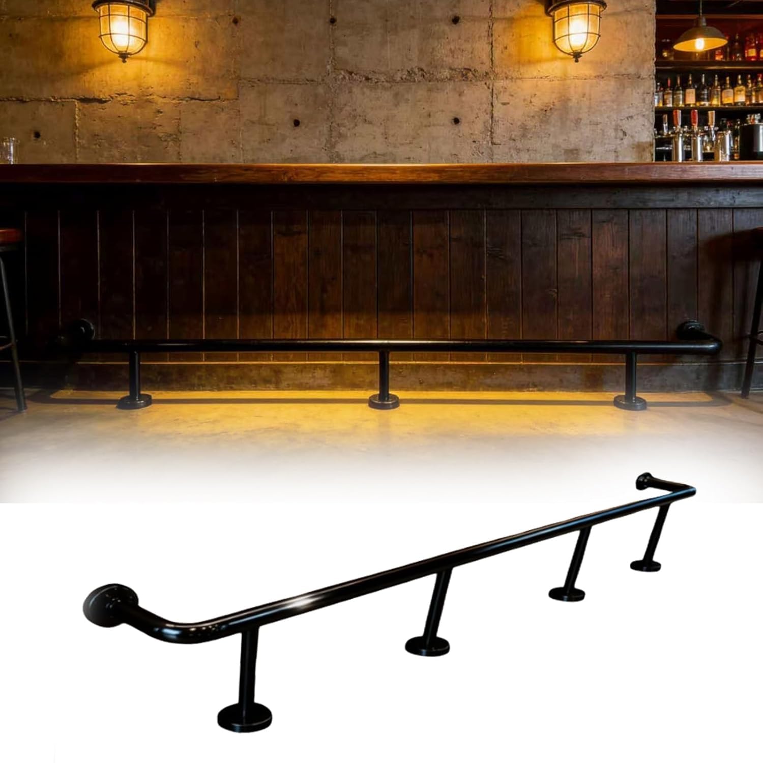VUIKLCty Bar Foot Rail Round Pipe Foot Rest Brackets Outdoor Indoor Stairs Loft Porch Hand Rail(110cm)(Schwarz)