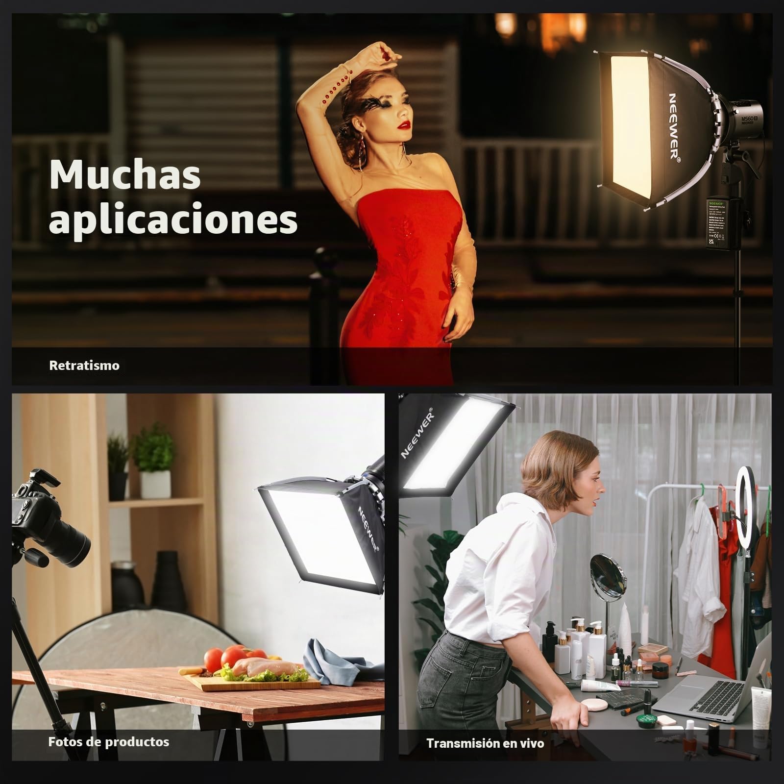 NEEWER 40cmx40cm Configuración Rápida Plegable Softbox Cuadrado con Difusores/Honeycomb Grid/Bolsa, Bowens Mount Compatible con Godox Aputure 120d Luz Continua de Vídeo Q4 Flash de Estudio, NS15S
