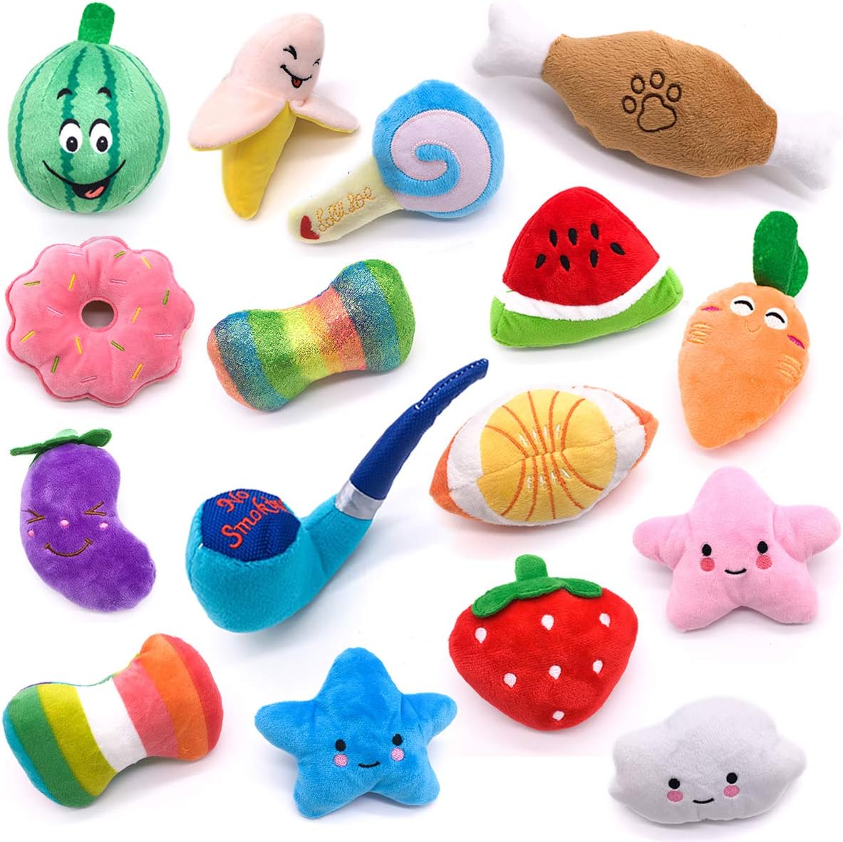 Jstpure Dog Squeaky Toys, Plush Chew Puppy Toys, Stuffed Dog Toy Set (16 Packs), Cute Bulk Dog Toys for Small Medium Dog