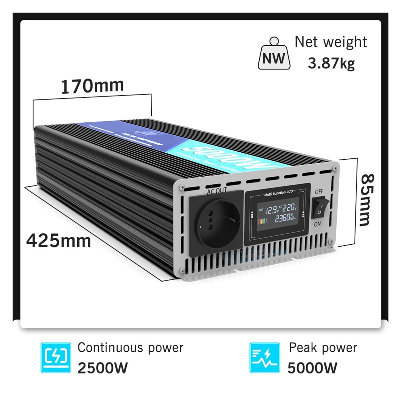 Falownik 12V 24V Czysta Fala Sinusoidalna 5000W Z Kolorowym Wyświetlaczem Konwerter Energii Słonecznej Dla RV I Kempingu Wiele Zabezpieczeń(24V)