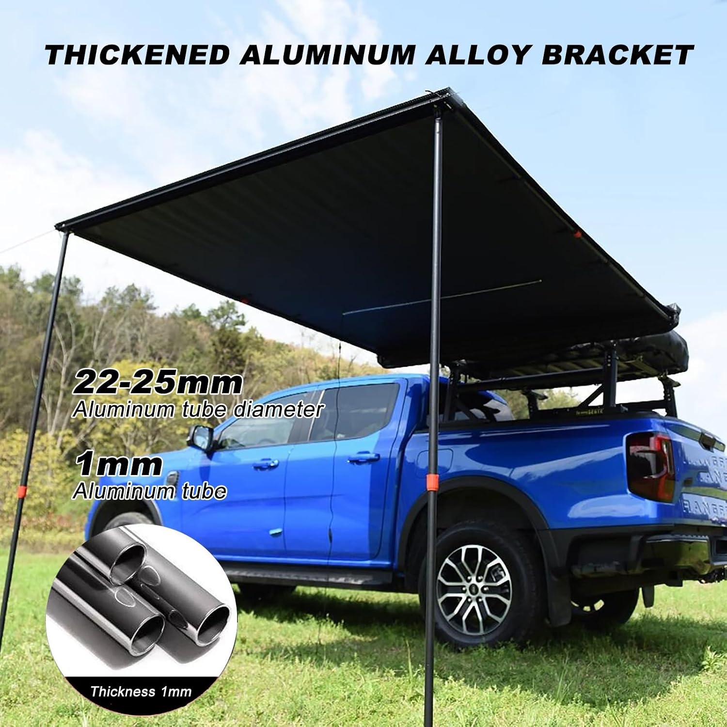 Pull-Out Car Side Awning, Vehicle Awning Waterproof PU5000mm UV50+ Rooftop Sun Shelter, Retractable Truck Tent Shade for Camping & Overland(200x300x110~210cm)