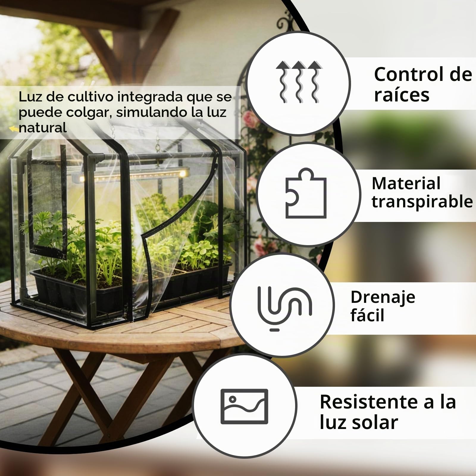 Kit de Plantación, Mini Invernadero con Seis Macetas Pequeñas y Lámpara para Plantas Invernadero de Jardín de PVC de 60 x 40 x 50 cm Cubierta Aislante Transparente para Plantas para Jardín y Balcón
