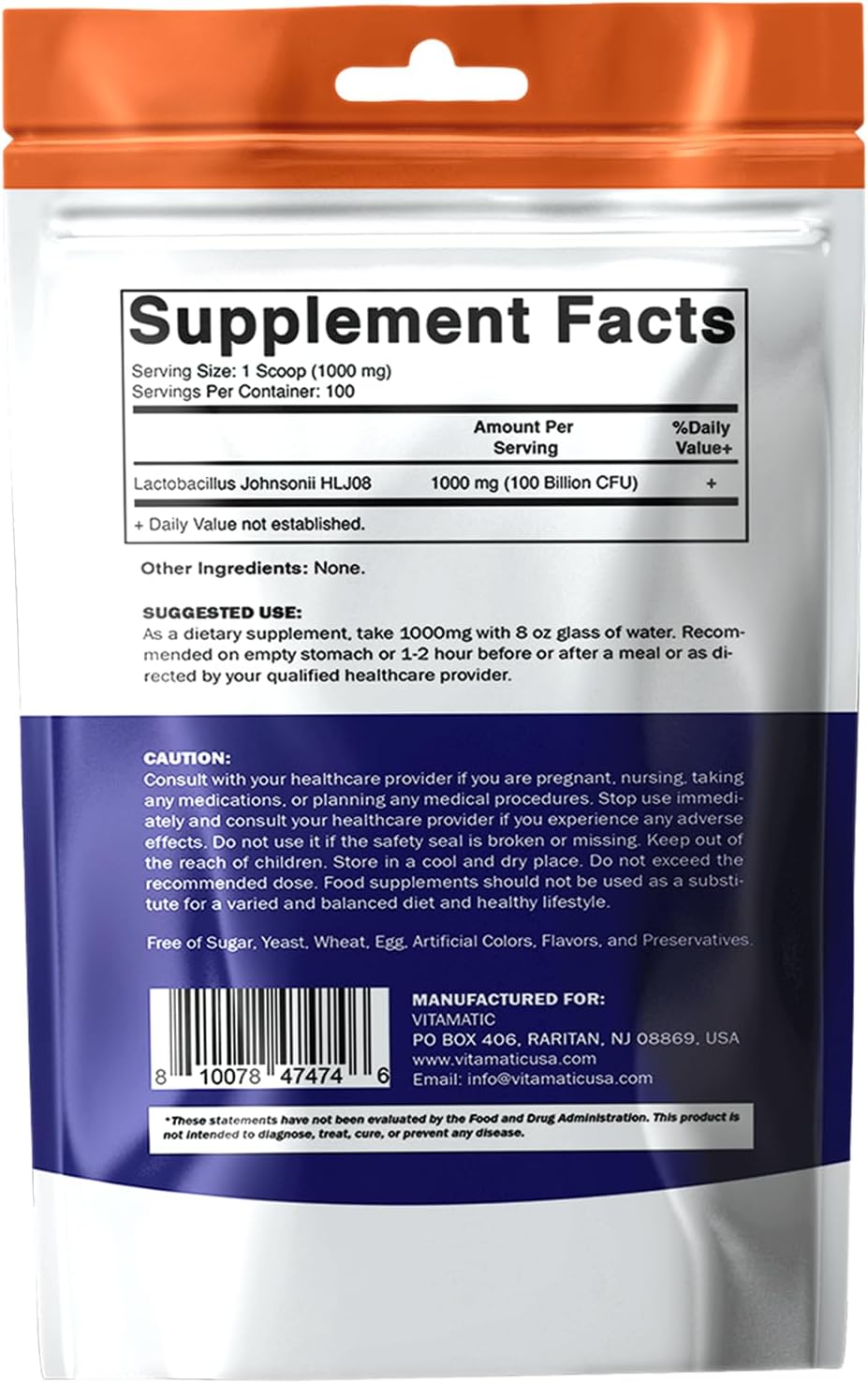 Vitamatic Lactobacillus Johnsonii Probiotic Powder - Digestive Health Support - 100 Gram (3.5 OZ) - 100 Servings - Image 9