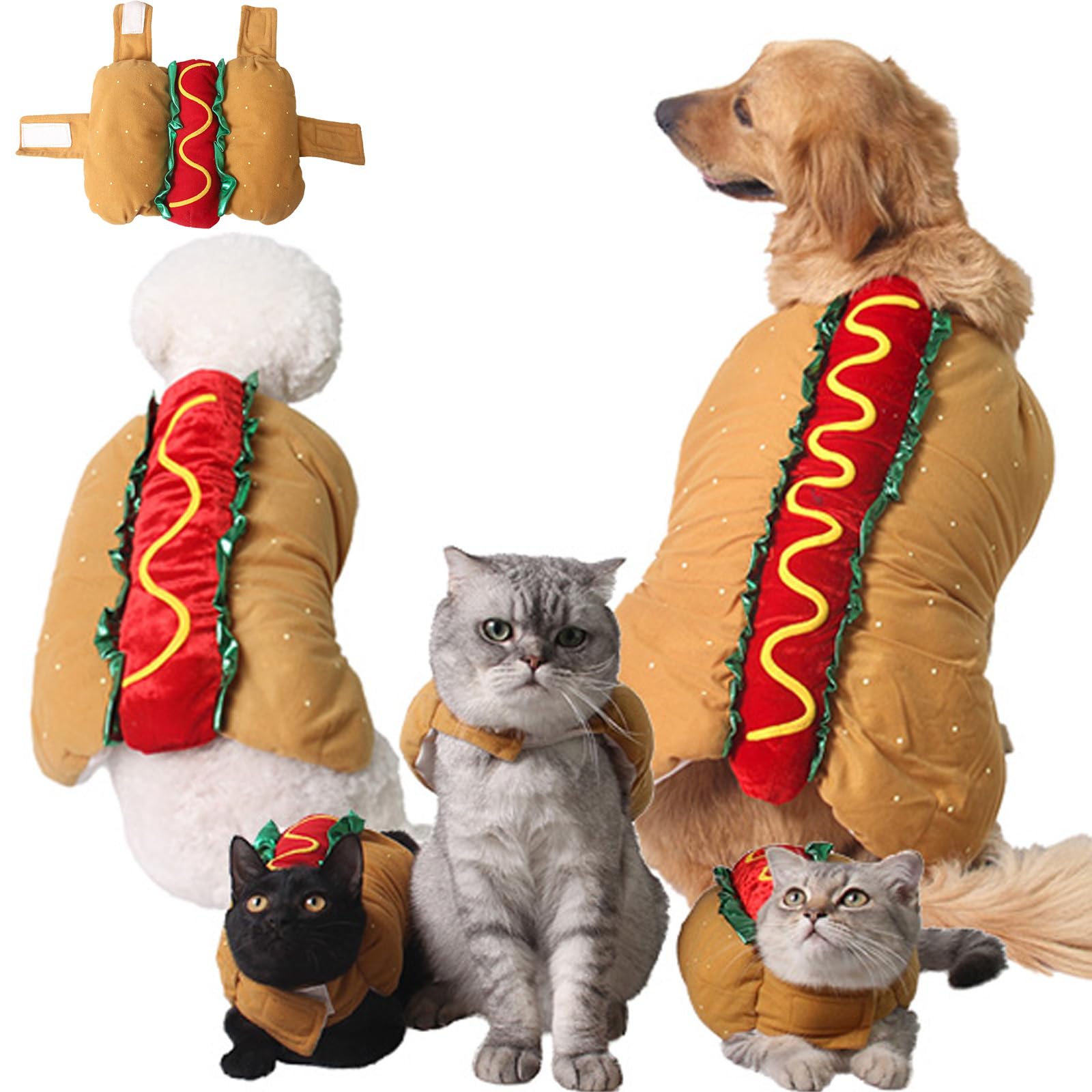 ABLAZEZAI Pet Christmas Costumes, Dog Funny Hot Dog Clothes, Cat Puppy Party Cosplay Apparel Accessories, Halloween Christmas Clothing for Small