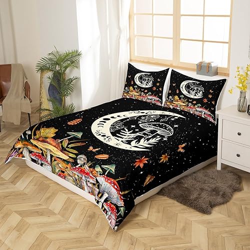 Miniatura 171 de Juego de funda de edredón de 3 piezas, diseño de hongos, diseño de hojas botánicas de acuarela y fresa, para niños, adolescentes, adultos, libélula