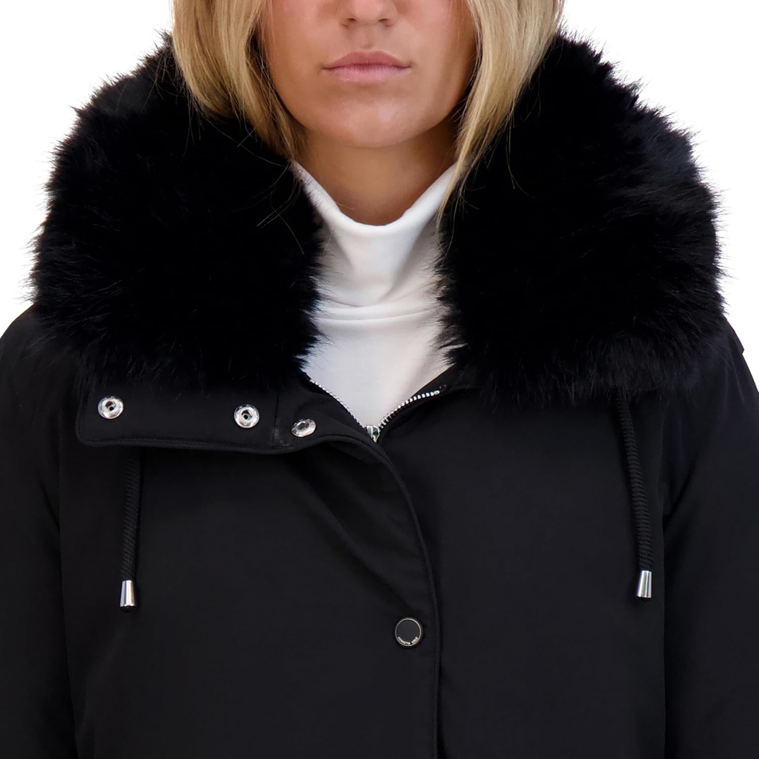 Kenneth Cole Women's Heavyweight Hooded Anorak Puffer With Inner Quilted Lining and Faux Fur Collar