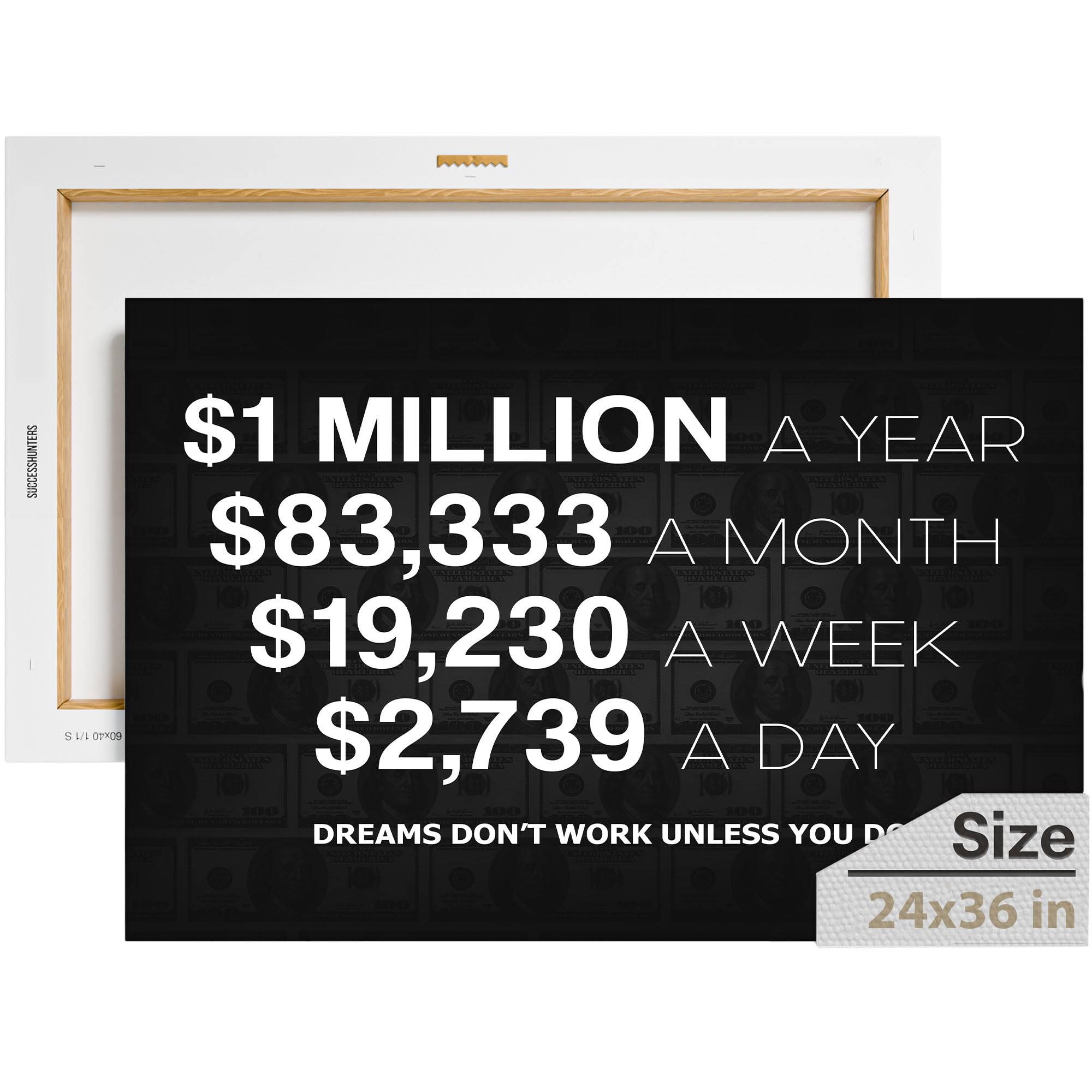 Amazon.co.jp: 年間100万ドルのオフィス装飾壁アートモチベーションキャンバスプリントインスピレーション成功起業家モチベーションサイン  ミリオネアゴールマネー会話(24インチ x 36インチ) : 文房具・オフィス用品