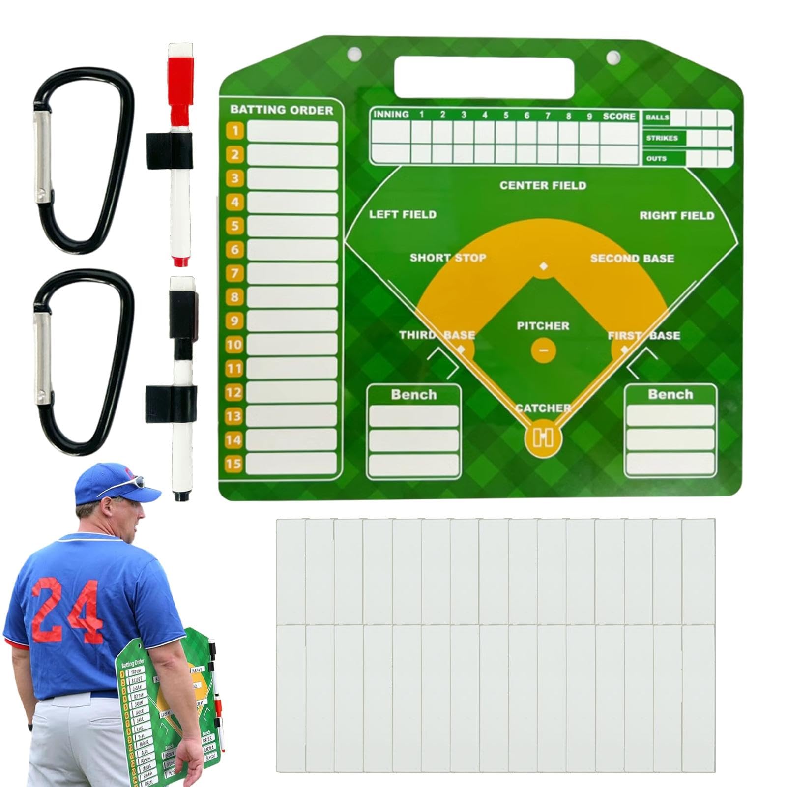 Schede - Lavagna magnetica cancellabile a secco, robusta bacheca da baseball, carte da baseball riutilizzabili per giochi di baseball, allenatori