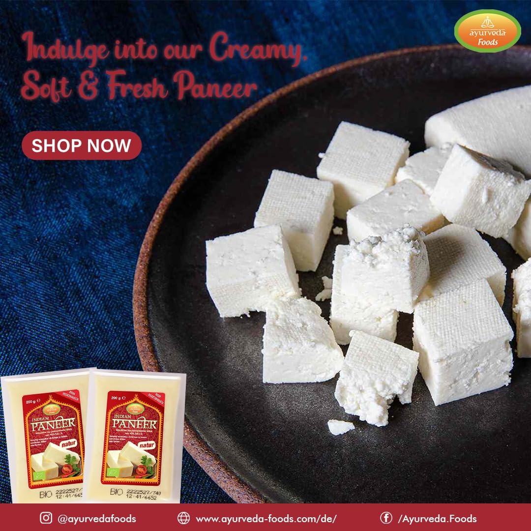 Ayurveda Foods - Bio Paneer (Panir) Käse Natur 6er Set à 200g Vegetarisch Organic, frei von Konservierungsstoffen oder künstlichen Aromen 100% aus Bio-Milch