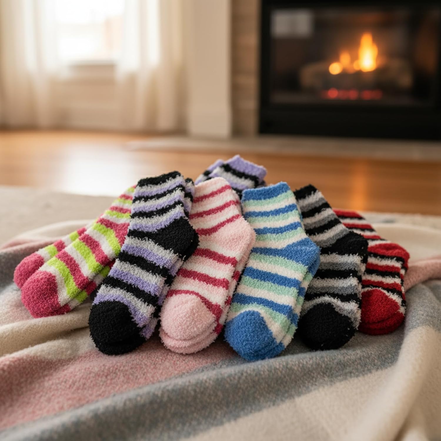 Liitrsh Women Fuzzy Socks Bulk Cozy Stripe Fluffy Crew Sleeping Slipper Socks for Men Unisex Homeless Care Package Winter - Image 7