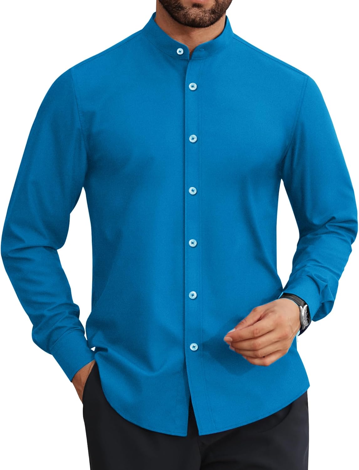 Lion Nardo Mens Dress Shirts Wrinkle Free Dress Shirts for Men Long Sleeve Button Down Shirts Banded Collar Shirts