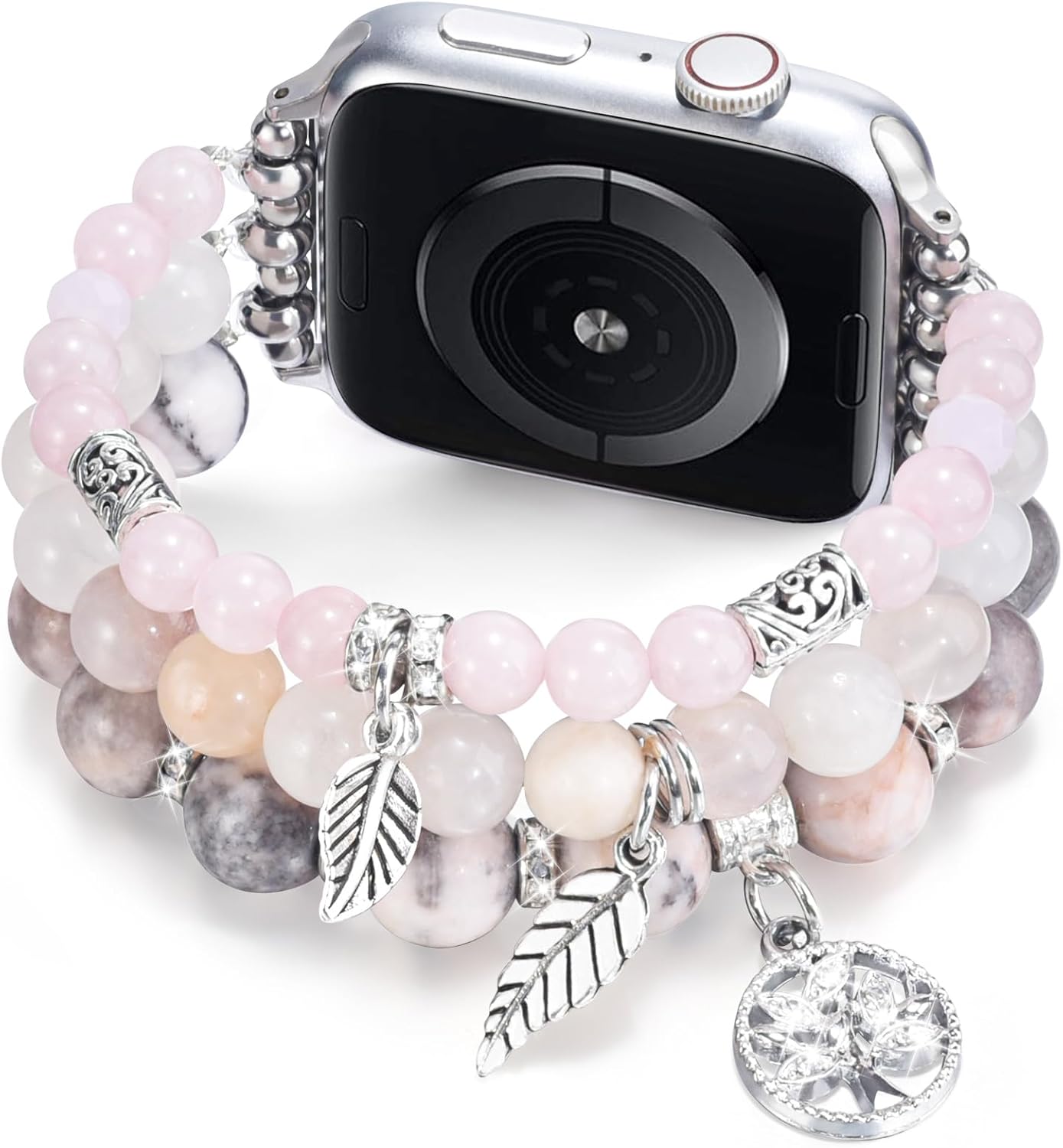 MOFREE Beaded Bracelet Compatible for Apple Watch Band 38mm 40mm 41mm Women, Fashion Handmade Crystal Beads Elastic Stretchy Charms Strap for iWatch Band Series SE 9 8 7 6 5 4 3 2 1