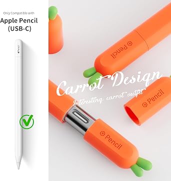 ELETIUO Silicone Case Compatible with Apple Pencil (USB-C),Protective Holder Grip Sleeve with Cap Accessories,Anti-Slip Cover Supports Magnetic Compatible with Apple Pencil 3rd Generation,Carrot
