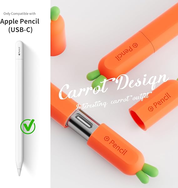 ELETIUO Silicone Case Compatible with Apple Pencil (USB-C),Protective Holder Grip Sleeve with Cap Accessories,Anti-Slip Cover Supports Magnetic Compatible with Apple Pencil 3rd Generation,Carrot