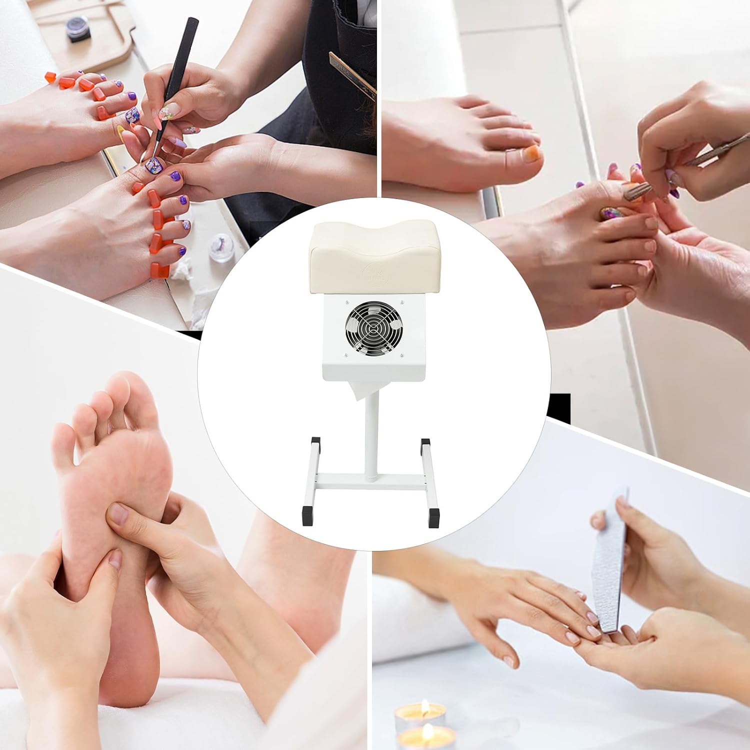 Pedicure Foot Rest, Pedicure Stool Chair with Dust Cleaning Fan, Adjustable Height Beauty Salon Lift Stool, Manicure Nail Beauty Stool Stand, Soft Cushion Pedicure Stand for Home Spa Tatto (White)