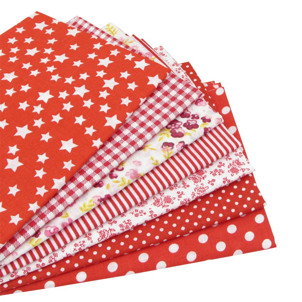 Byy Red 7Pcs 50 * 50Cm Fat Quarters Quilting Cotton Fabric Bundle Patchwork Squares Sewing Patchwork Different Pattern Cloths Diy Scrapbooking Artcraft For Sewing Diy Art Work Supplies (Red)