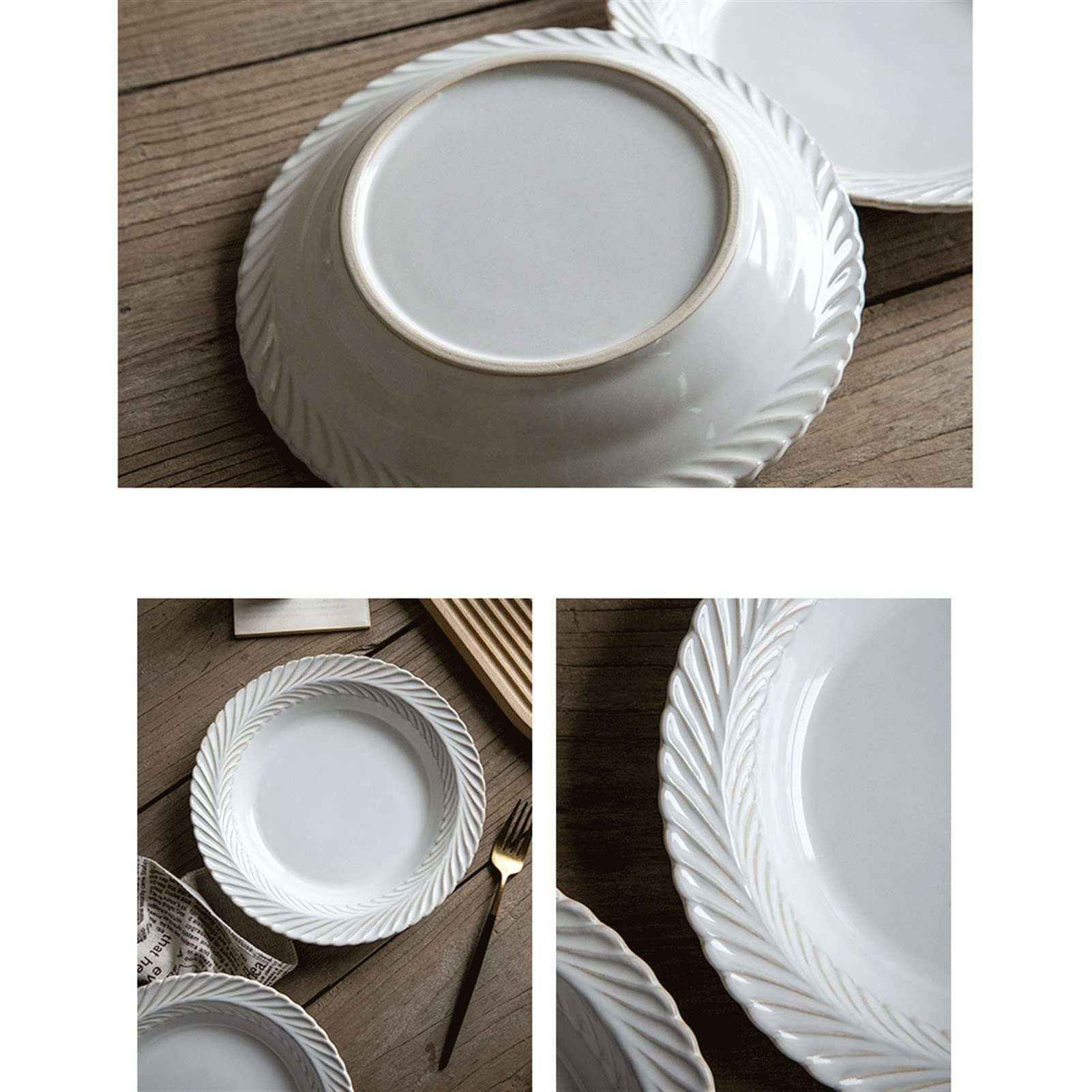 Cubiertos de cerámica Platos de Cena con Relieve Chino Plato de Cena de cerámica Redondo de 8,8" Plato de Postre de Porcelana para el hogar Apto para lavavajillas Microon