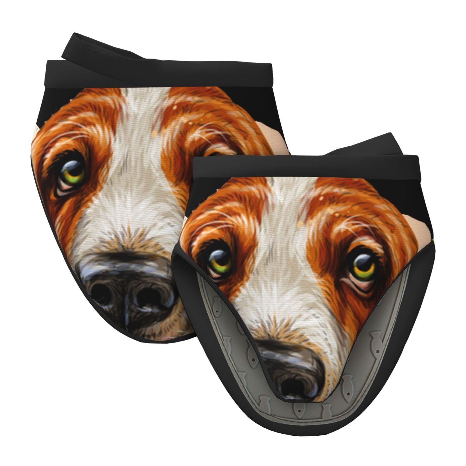 Silicone Oven Mitts, Heat and Slip Resistant Kitchen Mittens 2-Pack Set, Dog Breed Basset Hound Short Soft Oven Gloves