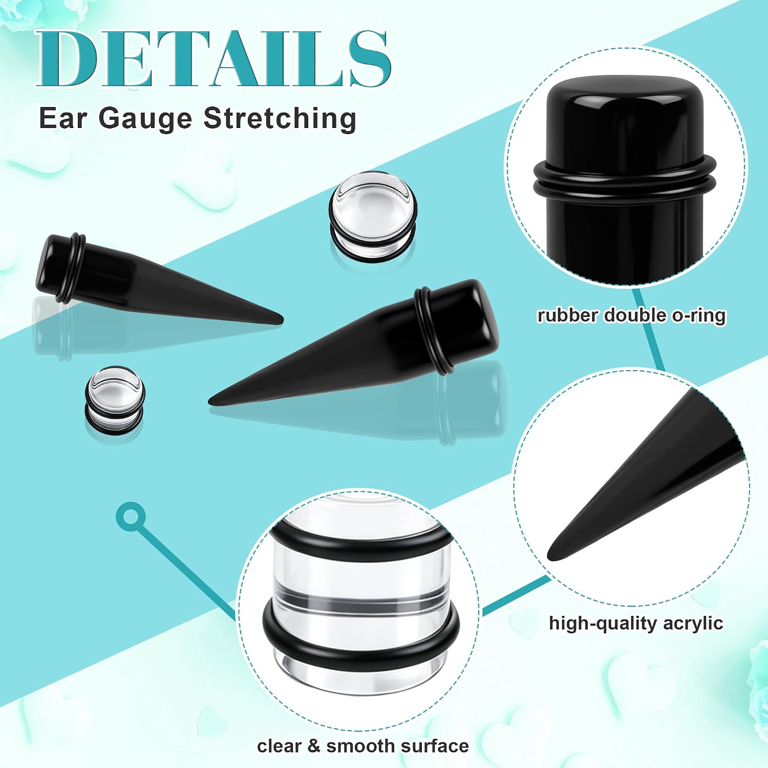 CrazyPiercing Big Ear Gauges Kit 24 Pieces Acrylic Tapers and Plugs Double O-Rings Stretching Set image 3