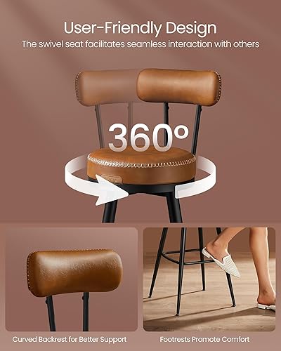 Miniatura 4 de VASAGLE EKHO Collection - Juego de 2 taburetes de bar giratorios de altura de barra con respaldo, cuero sintético con costuras, modernos de mediados