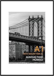 Homso A1 Poster Frame in Black, Metal Thin Board A1 Frame with Acrylic Plexiglass for Pictures A2 with Mat or 23.4x33.1 without Mat for Horizontal and Vertical