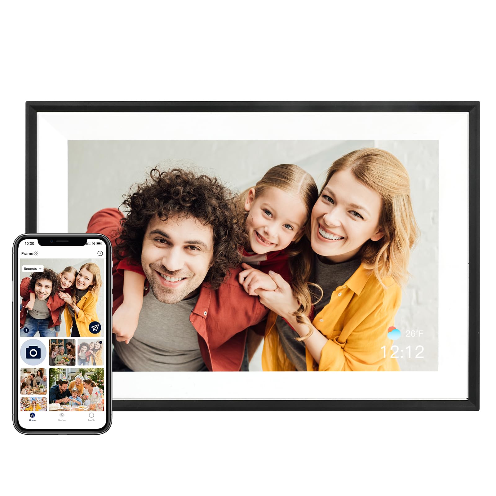AEEZO Digital Photo Frame WiFi, 32GB 1280 * 800 IPS Touchscreen, Sleep Mode, Electronic Photo Frame, Quick Remote Upload of Videos and Photos via AiMOR Software(Black)