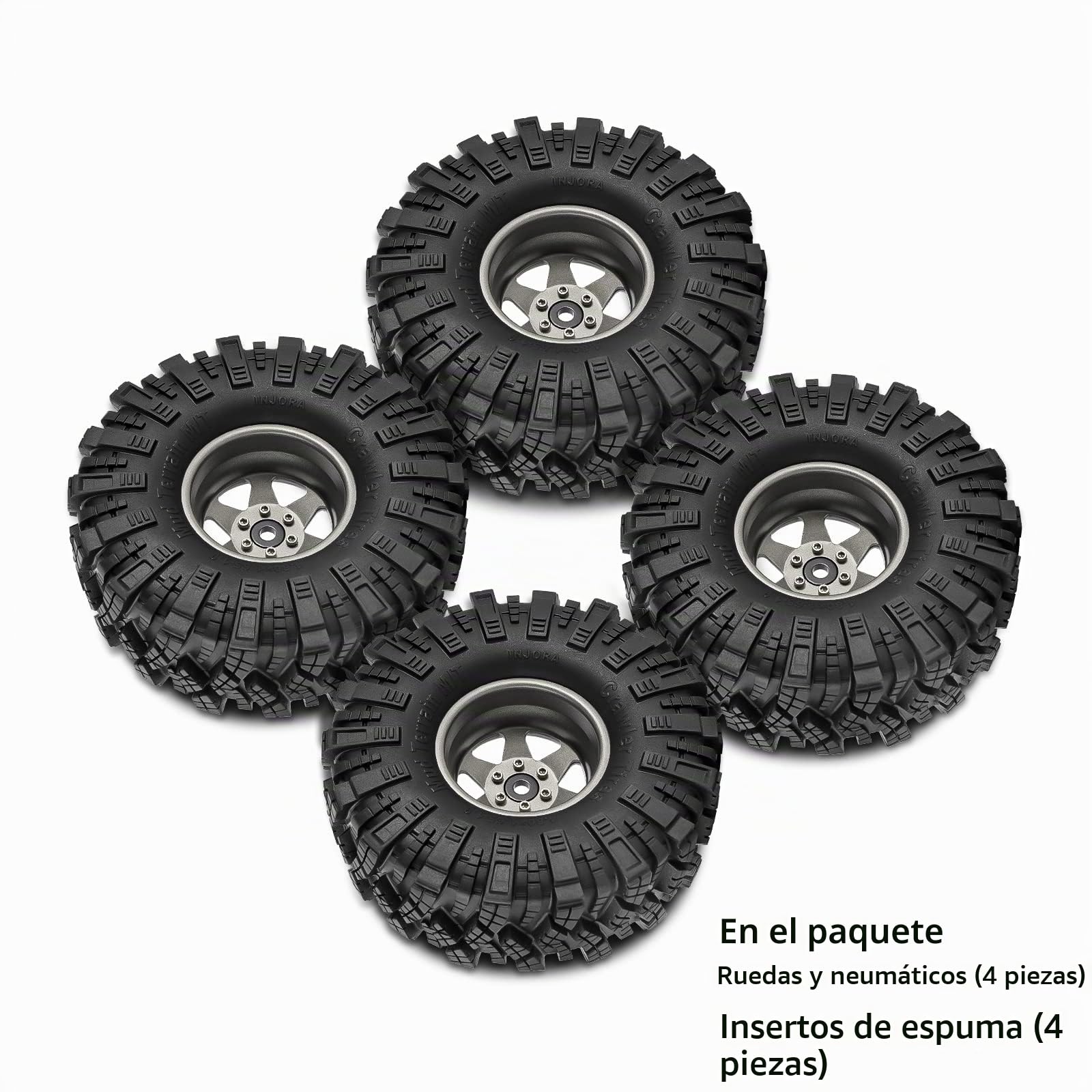 INJORA 1.9 Barro Juego de Neumáticos Desplazamiento -8.9mm Llanta Beadlock para 1/10 RC Crawler Coche Axial SCX10 90046 UTB18 TRX4,Gris