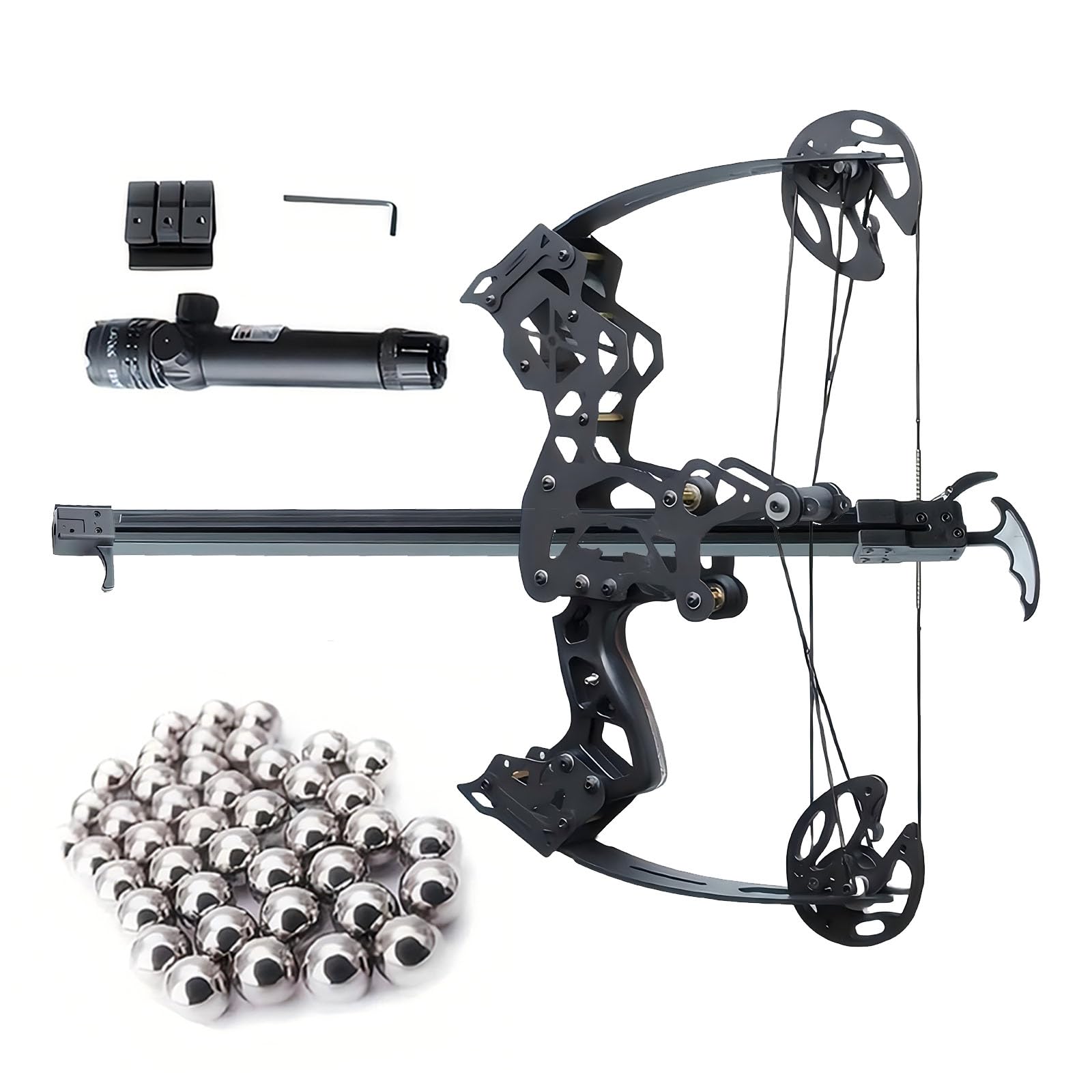 HGXYRZZ 45lb Right Handed Compound Bow for Adults with Ball Bearings & Composite Pulley System, 100pcs 8mm Steel Beads Included (No Battery)