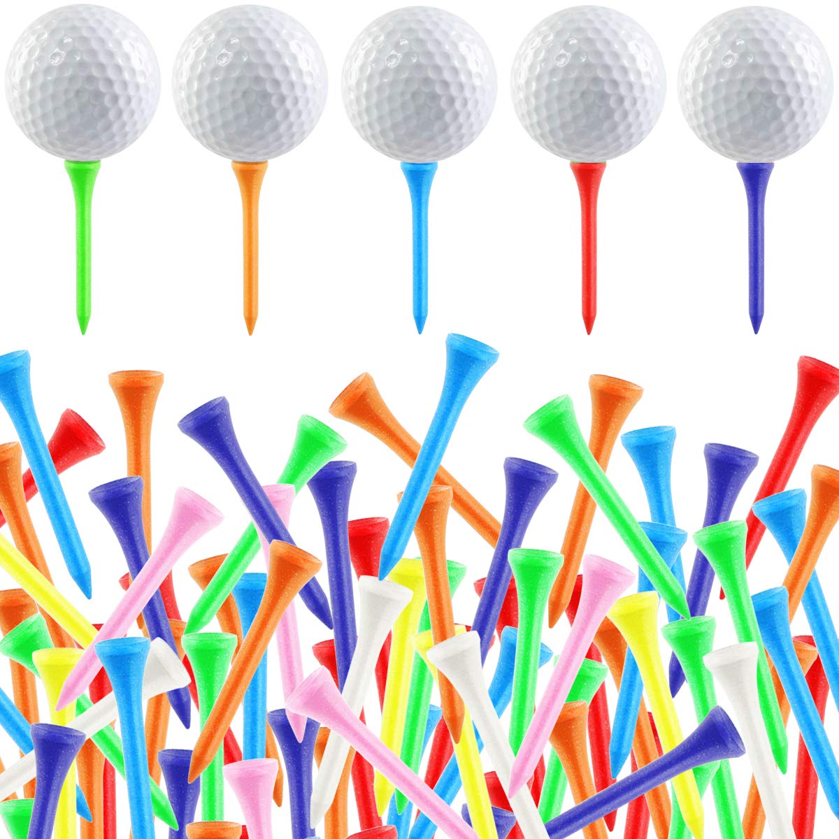 300 Pack Wood Golf Tees, Bulk Color Golf Tees, Durable Tees, 2-1/8 Inch Multicolor
