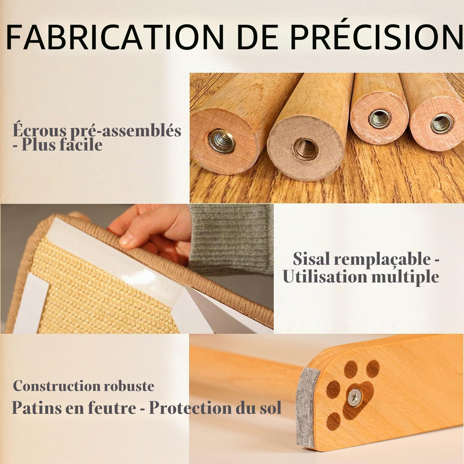CheerPals Arbre à chat double face en sisal pour chat - 63 cm de haut - Bois de hêtre massif et sisal naturel - Arbre à chat en forme de L pour tous les chats - Pour jouer, se détendre