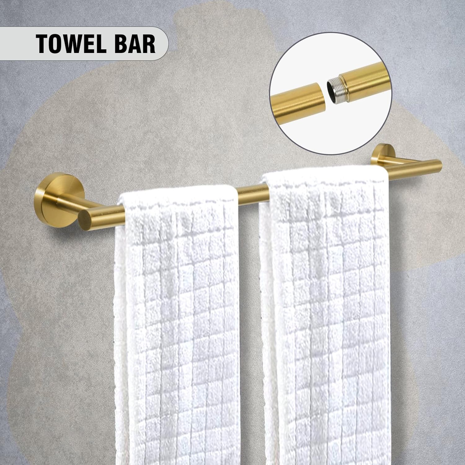 5-Piece Towel Racks for Bathroom, Stainless Steel Bathroom Accessories Set, Bathroom Towel Holder Wall Mounted, Sturdy Bath Towel Bar Set Bathroom Hardware Set (Brushed Gold) - Image 7
