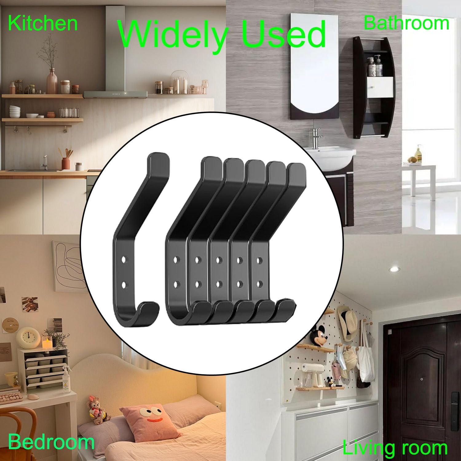 Coat Hooks Wall Mount for Hanging,6 Pack Decorative Hanger Hooks for Backpack,Towels, Purses, Clothes, Mudroom, Bathroom, Door, Black