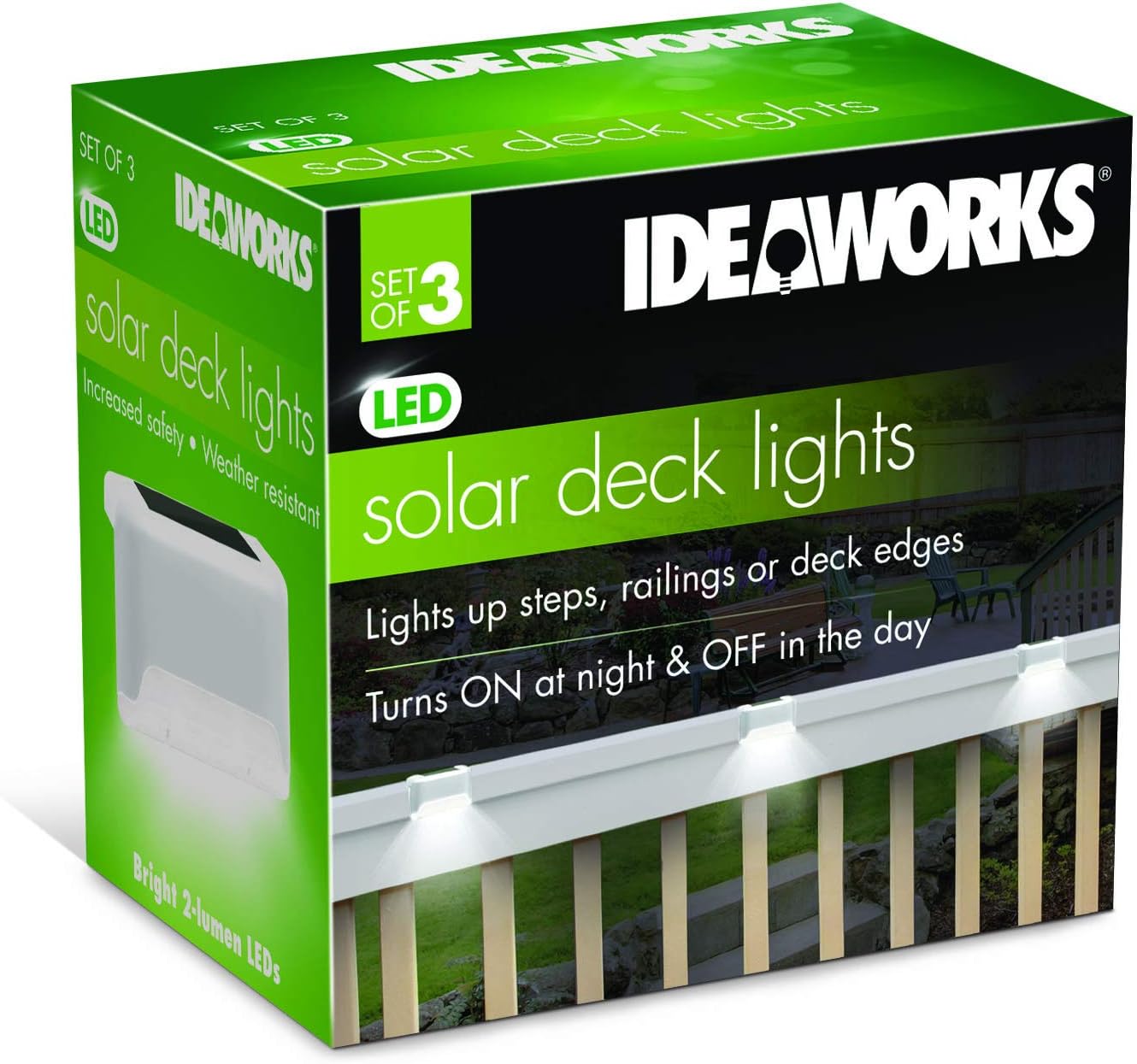 IdeaWorks Automatic Solar Deck Lights, Wireless Path Lighting - Set of 3, White