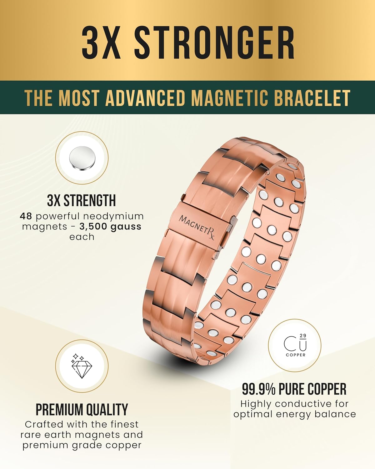MagnetRX® 3X Strength Copper Bracelet – 99.9% Pure Copper Bracelets for Men with Magnets – Premium Fold-Over Clasp and Adjustable Bracelet Length with Included Sizing Tool (Legacy) - Image 4