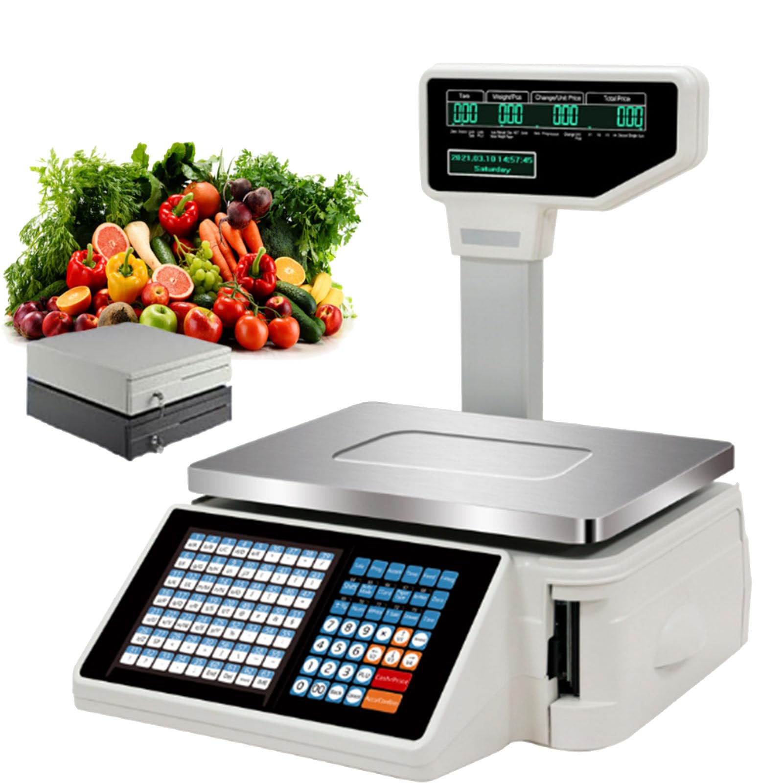 JKJZSALJ Digital Price Label Printing Scale With Thermal Label Printer,Commercial Digital Scale With Lcd Display,Food Retail Store,Supermarket Product Weighing,C