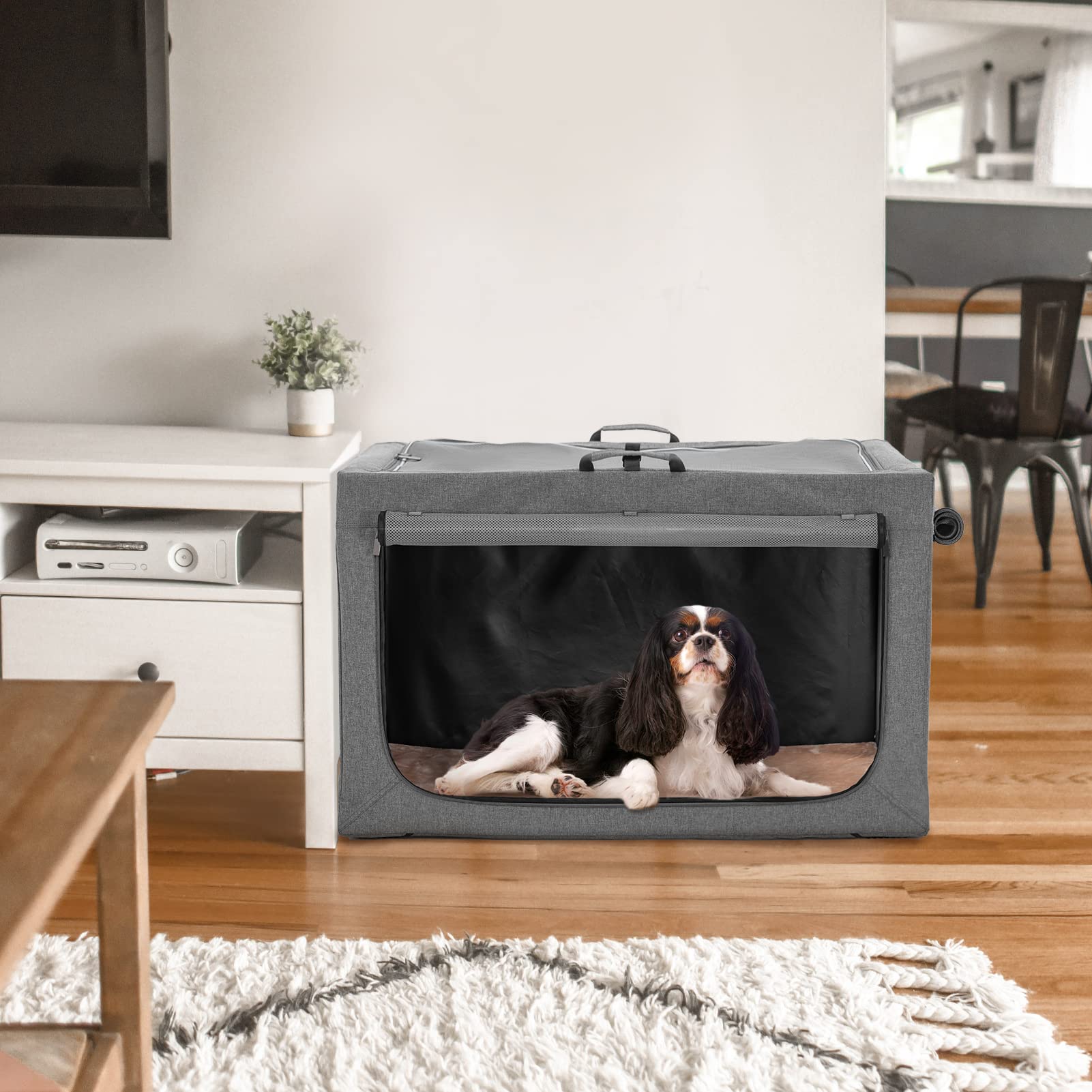 Petsfit Cage Portable pour Chien avec Tapis épais, Caisse de Transport pour Chien Manchon en Tissu réglable, Portes en Maille Respirante, M, Gris